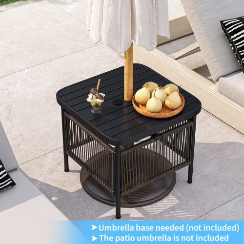 Gymax Outdoor PE Rattan Side Table w/ 1.57'' Umbrella Hole Square Patio End Table