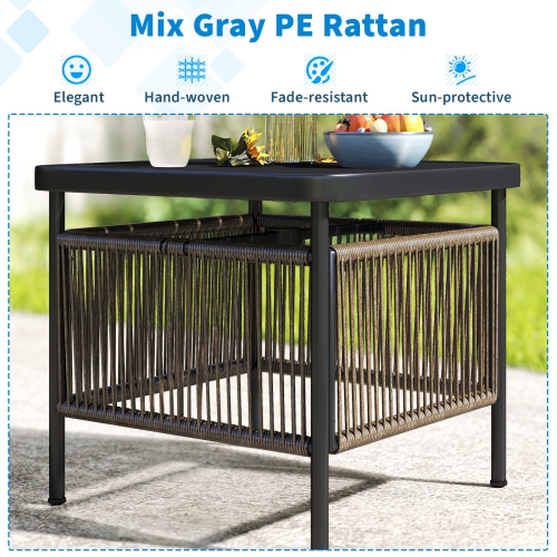 Gymax 2 PCS Outdoor PE Rattan Side Table w/ 1.57'' Umbrella Hole Square Patio End Table
