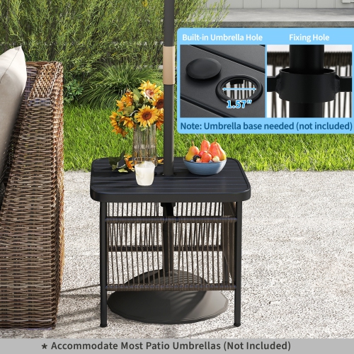 Gymax 2 PCS Outdoor PE Rattan Side Table w/ 1.57'' Umbrella Hole Square Patio End Table