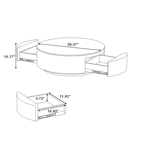 39" Round Drum Sintered Stone Coffee Table with Storage and Black Drawers
