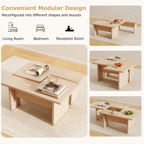 Gymax Modular Coffee Table Set of 2 L Shaped Center Tables for Home Office Apartment Natural