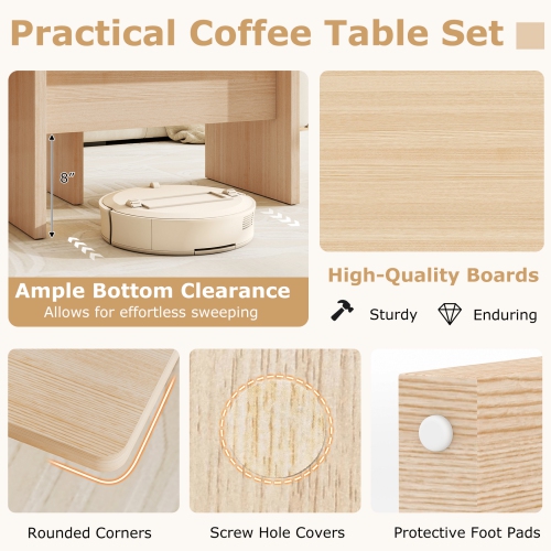 Gymax Modular Coffee Table Set of 2 L Shaped Center Tables for Home Office Apartment Natural