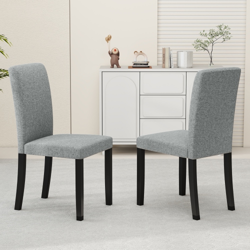 Gymax Dining Chair Set of 2 Mid-Century Modern Fabric Upholstered Parson Chairs