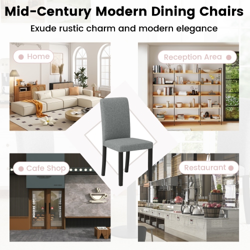 Gymax Dining Chair Set of 2 Mid-Century Modern Fabric Upholstered Parson Chairs