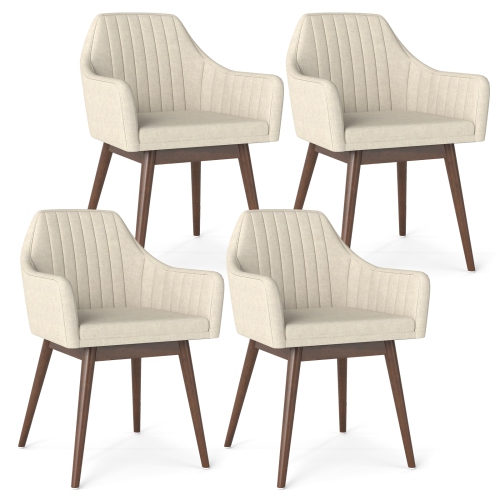 Gymax Set of 4 Dining Chairs Upholstered Kitchen Table Chairs w/ Solid Wood Legs