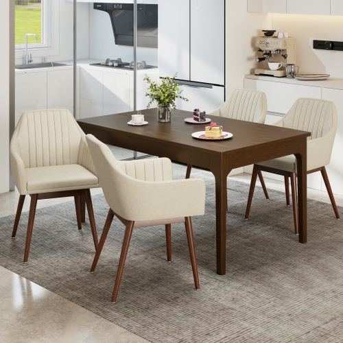 Gymax Set of 4 Dining Chairs Upholstered Kitchen Table Chairs w/ Solid Wood Legs