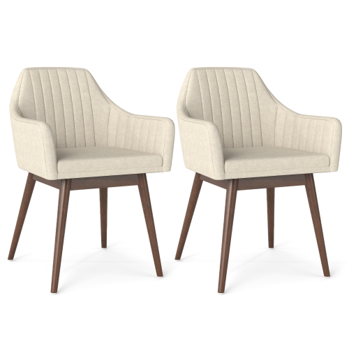 Gymax Set of 4 Dining Chairs Upholstered Kitchen Table Chairs w/ Solid Wood Legs