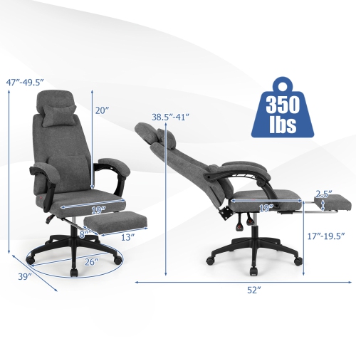 Gymax Reclining Home Office Chair Retractable Footrest High-Back Ergonomic Executive