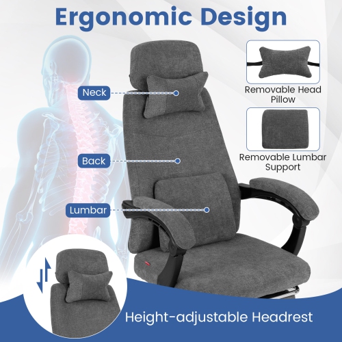 Gymax Reclining Home Office Chair Retractable Footrest High-Back Ergonomic Executive