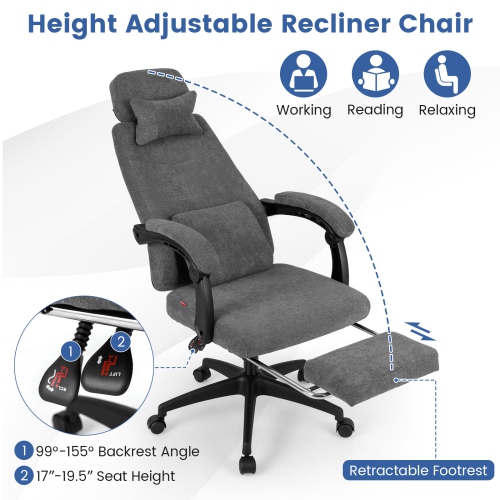 Gymax Reclining Home Office Chair Retractable Footrest High-Back Ergonomic Executive