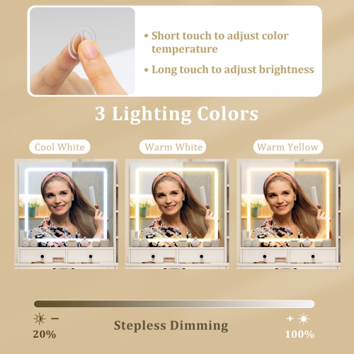 Gymax Vanity Set w/Cushioned Stool Makeup Table w/Adjustable Lighting Mode Brightness