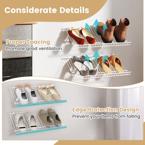 Gymax Set of 2 Metal Wire Shelving Unit Sloping Shoe Racks w/ Heightened Edge