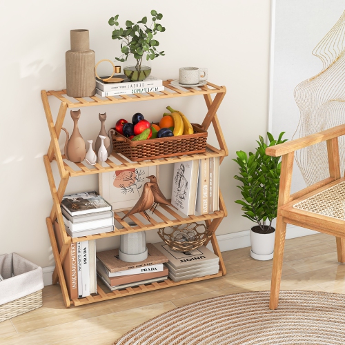 Gymax 4-Tier Foldable Bamboo Shoe Rack Multi-Functional Freestanding Planter Hallway