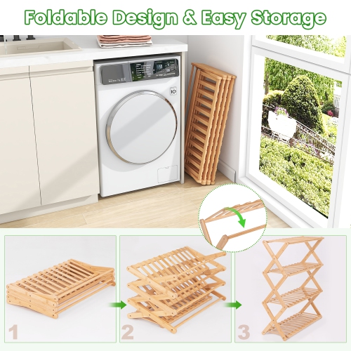 Gymax 4-Tier Foldable Bamboo Shoe Rack Multi-Functional Freestanding Planter Hallway