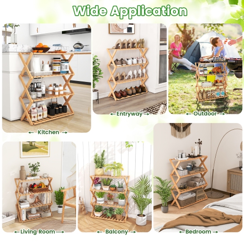 Gymax 4-Tier Foldable Bamboo Shoe Rack Multi-Functional Freestanding Planter Hallway