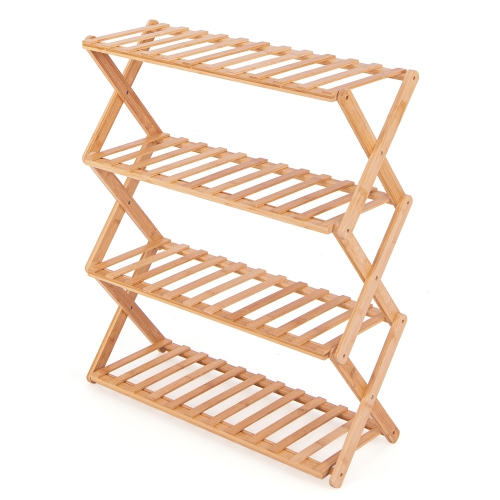Gymax 4-Tier Foldable Bamboo Shoe Rack Multi-Functional Freestanding Planter Hallway