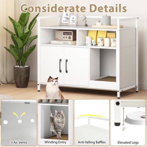 Gymax Cat Litter Box Enclosure w/ Storage Compartments Removable Scratching Board