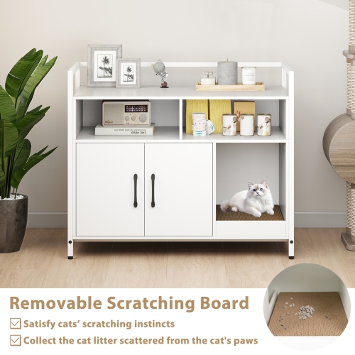 Gymax Cat Litter Box Enclosure w/ Storage Compartments Removable Scratching Board