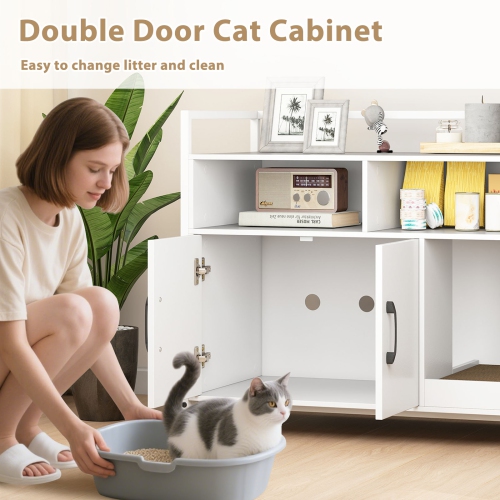 Gymax Cat Litter Box Enclosure w/ Storage Compartments Removable Scratching Board