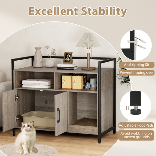 Gymax Cat Litter Box Enclosure w/ Storage Compartments Removable Scratching Board