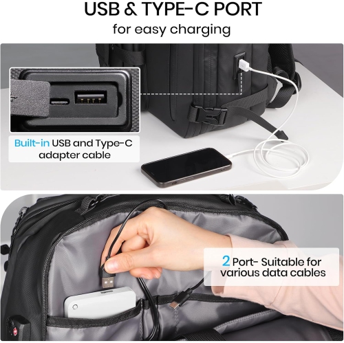 Travel Backpack for Women Men, Airline Certified Travel Backpack, Vacuum Backpack with USB Ports and Electric Pumps, Anti-Theft Waterproof 18 Inch