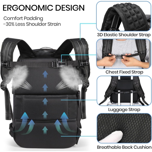 Travel Backpack for Women Men, Airline Certified Travel Backpack, Vacuum Backpack with USB Ports and Electric Pumps, Anti-Theft Waterproof 18 Inch