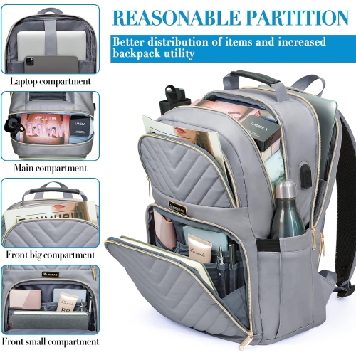 Backpack for Women Men, School Backpacks for Boys Girls, 15.6 Inch Quilted Laptop Backpack with USB Charger Port, Large Water Resistant Bookbags for