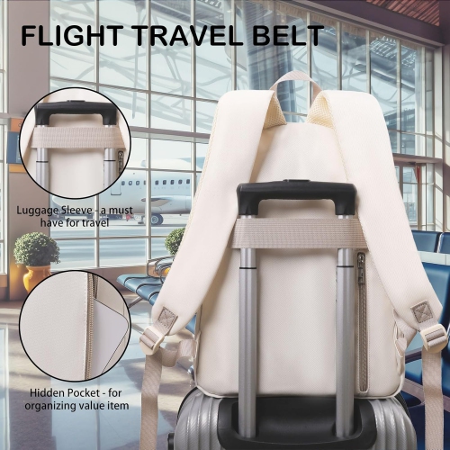 Aesthetic Backpack for Teen Girls,Cute School Bookbag with 15.6in Laptop Compartment for Women College Students,Khaki Beige