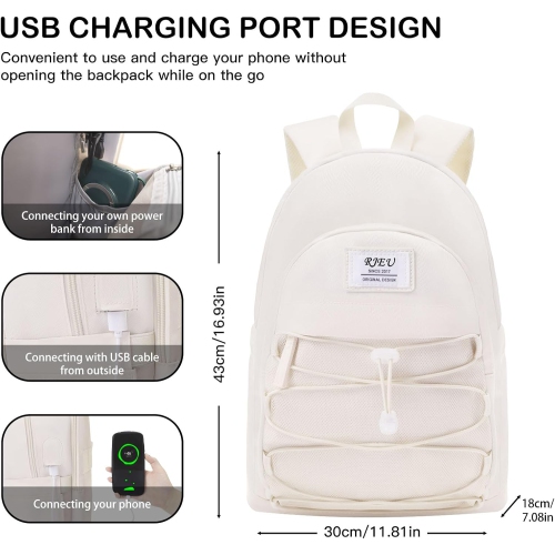 Aesthetic Backpack for Teen Girls,Cute School Bookbag with 15.6in Laptop Compartment for Women College Students,Khaki Beige