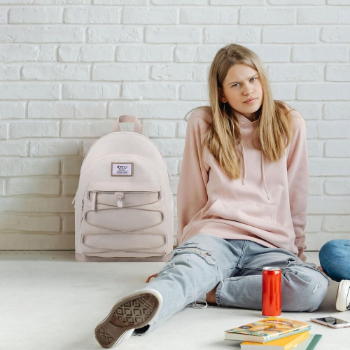 Aesthetic Backpack for Teen Girls,Cute School Bookbag with 15.6in Laptop Compartment for Women College Students,Khaki Beige