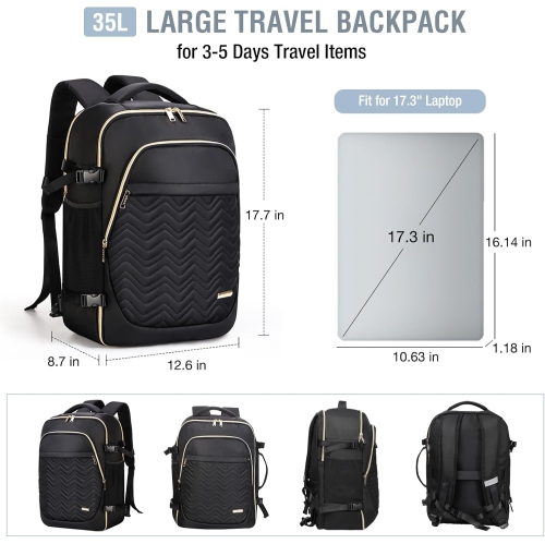 L Travel Backpack, Carry On Backpack for Women, Flight Approved Laptop Backpack for Travel Weekender, Water Resistant Large Casual Daypack Fit 17