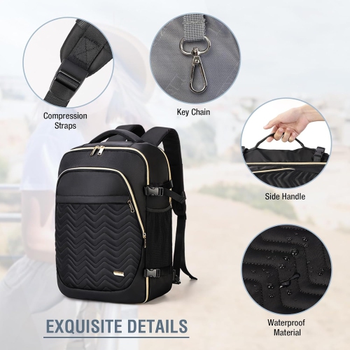 L Travel Backpack, Carry On Backpack for Women, Flight Approved Laptop Backpack for Travel Weekender, Water Resistant Large Casual Daypack Fit 17