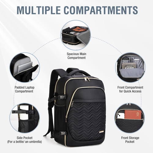 L Travel Backpack, Carry On Backpack for Women, Flight Approved Laptop Backpack for Travel Weekender, Water Resistant Large Casual Daypack Fit 17