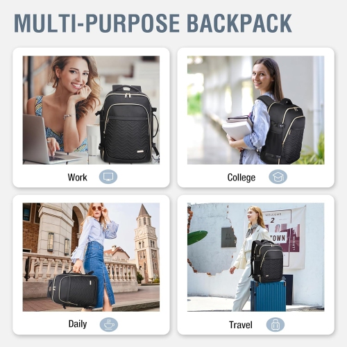 L Travel Backpack, Carry On Backpack for Women, Flight Approved Laptop Backpack for Travel Weekender, Water Resistant Large Casual Daypack Fit 17