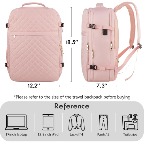 M Large Travel Backpack Women, Flight Approved Carry On Backpack, Water Resistant Anti-Theft Casual Daypack School Bag,17.3 inch,Pink