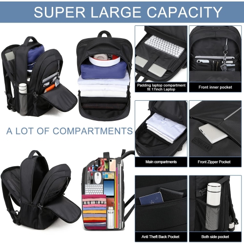 Extra Large 50L Travel Laptop Backpack for Men Women,Water Resistant 17 inch Laptop Backpack Work Bag with USB Charging Port,Big Capacity Heavy Duty