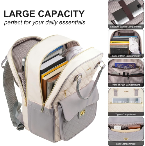 Backpack for Women,Laptop Bag for Travel Work College Teacher,School Backpack for Teen Girls Student,Sac a Dos Femme Voyage,Ladies Gifts,GrayBeige