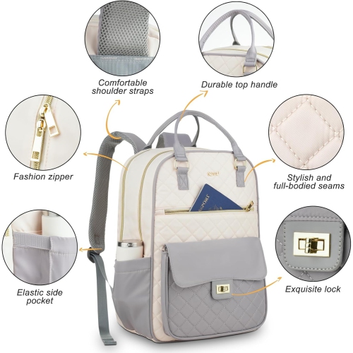 Backpack for Women,Laptop Bag for Travel Work College Teacher,School Backpack for Teen Girls Student,Sac a Dos Femme Voyage,Ladies Gifts,GrayBeige
