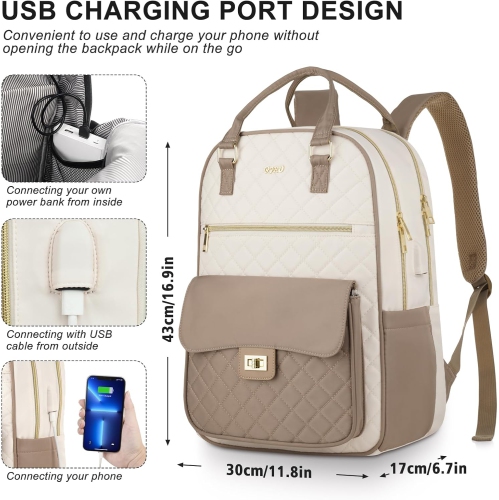 Backpack for Women,Laptop Bag for Travel Work College Teacher,School Backpack for Teen Girls Student,Sac a Dos Femme Voyage,Ladies Gifts,KhakiBeige