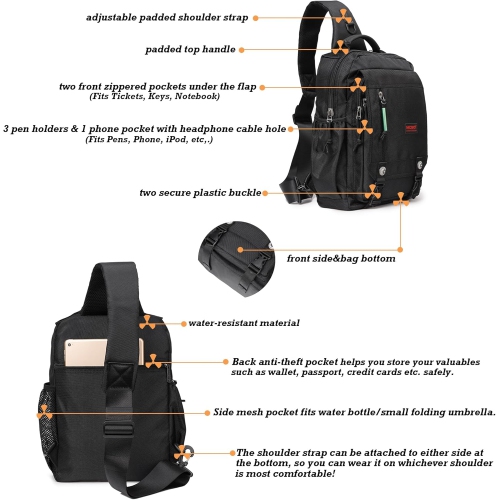 Sling Bags Chest Shoulder Backpacks, 13.3'' Laptop Backpack Crossbody Messenger Bag Travel Outdoor Men Women
