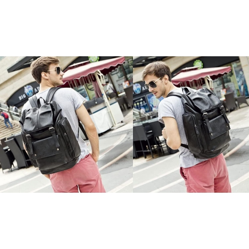BP-16 PU Leather OVERSIZED Casual Backpack College Backpack Daypack Black
