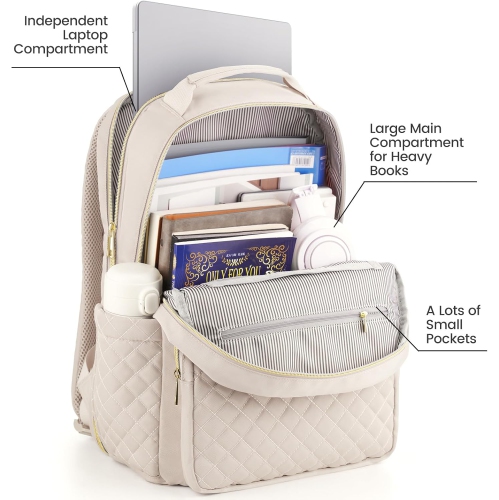 Girls School Backpack,Cute Backpack for Women with Laptop Compartment,Teen Bookbag for College Travel Work,Mochilas Escolares para Niñas,Beige