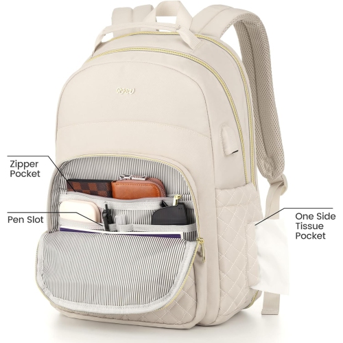 Girls School Backpack,Cute Backpack for Women with Laptop Compartment,Teen Bookbag for College Travel Work,Mochilas Escolares para Niñas,Beige