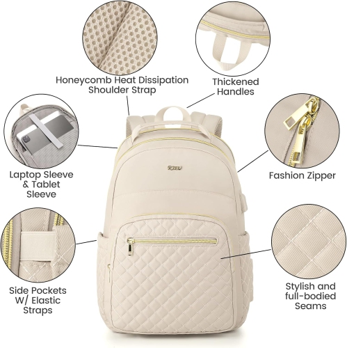 Girls School Backpack,Cute Backpack for Women with Laptop Compartment,Teen Bookbag for College Travel Work,Mochilas Escolares para Niñas,Beige