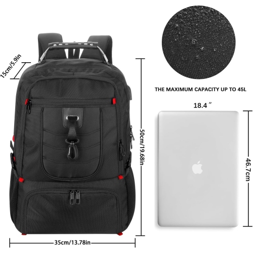 Travel Business Laptop Backpack for 18.4in PC with Shoe Compartment USB Charging Port,Sport Gym Bag for College Hiking Camping,Waterproof Bookbag