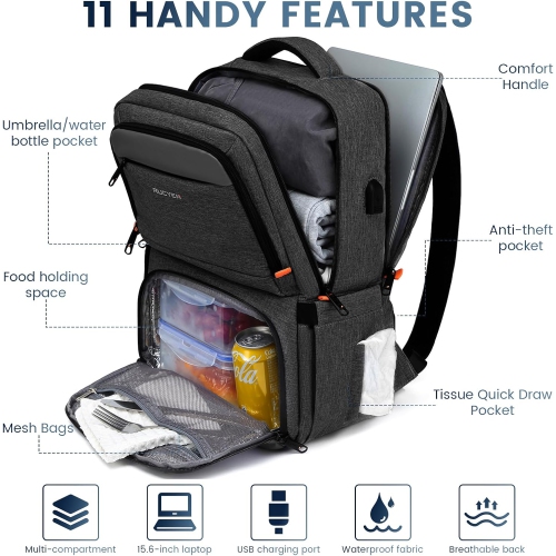 Lunch Backpack, Insulated Cooler Backpack Lunch Box for Men Women, 15.6 Inches RFID Blocking Laptop Backpack with USB Port, Water Resistant