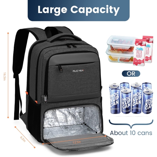 Lunch Backpack, Insulated Cooler Backpack Lunch Box for Men Women, 15.6 Inches RFID Blocking Laptop Backpack with USB Port, Water Resistant