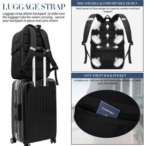 Extra Large Travel Laptop Backpack for Men 55L,Water Resistant 18.4 inch Big Business Laptop Bookbags with USB Charging Port,TSA Friendly Anti Theft