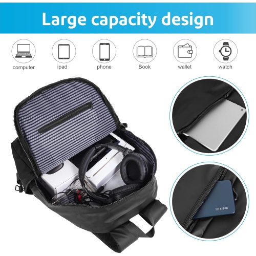 Casual Hiking Daypack Waterproof Bookbag Simple School College Bag Laptop Backpack Large Capacity, Black, Black, 11.22*17.3*4.92 inch, Daypack