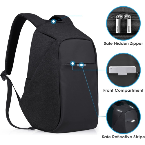 Anti Theft Backpack - 15.6 Inch Laptop Travel Backpack with Hidden Zipper and USB Charging Port - Waterproof Business Computer Bag for Men & Women